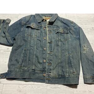 Arizona Jean Co Premium Denim Jacket Men’s XL Blue Distressed Trucker